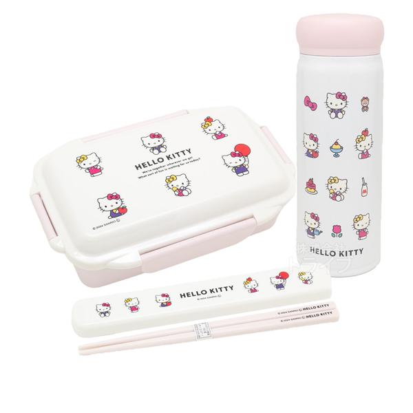 ハローキティ 4点ロック お弁当箱 500ml 箸＆箸箱 19.5cm 水筒 480ml