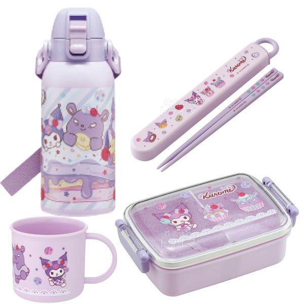 ルシュクルお弁当箱・水筒・お箸・コップ他未使用品まとめ売り可愛いうさぎ柄 クロミ 26 お買得4点セット 角型お弁当箱 450ml 箸＆箸箱 コップ 水筒