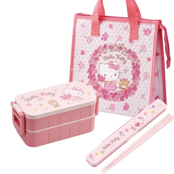 ハローキティ フラワーリース 抗菌 箸付お弁当箱 2段 箸＆箸箱
