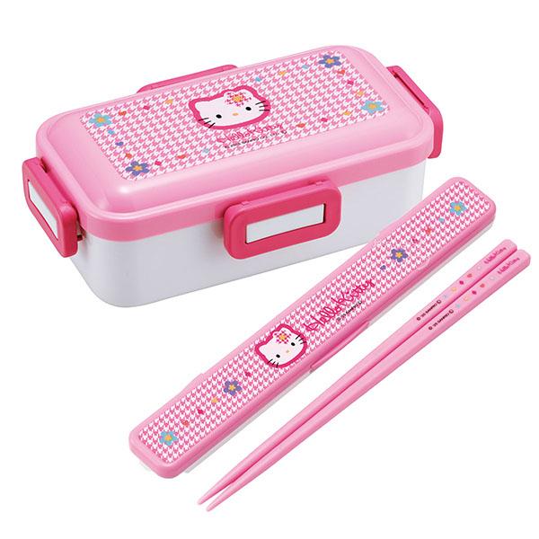 【uu】ハローキティ　お弁当箱　箸 ハローキティ カオハナ 抗菌 4点ロックお弁当箱 箸＆箸箱