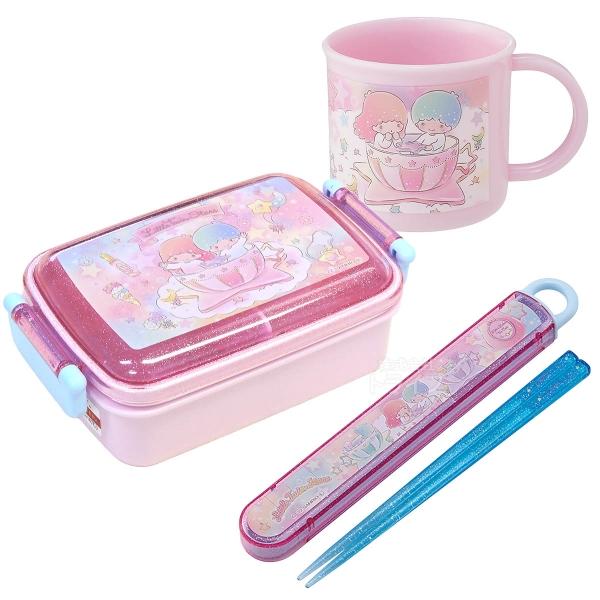 リトルツインスターズ 抗菌 角型お弁当箱 450ml 箸＆箸箱 コップセット