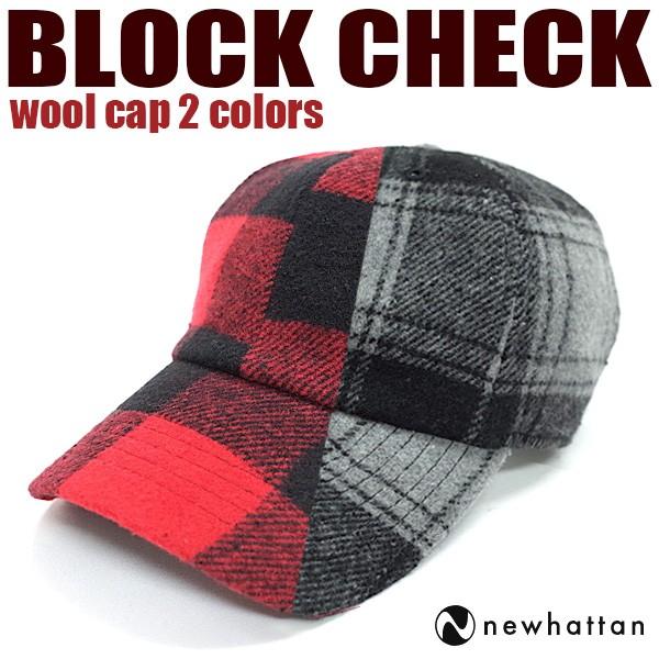 ch!iii 赤と黒のチェック ベースボールキャップ ch!iiibag NEWHATTAN ニューハッタン チェック ウール キャップ ベースボール