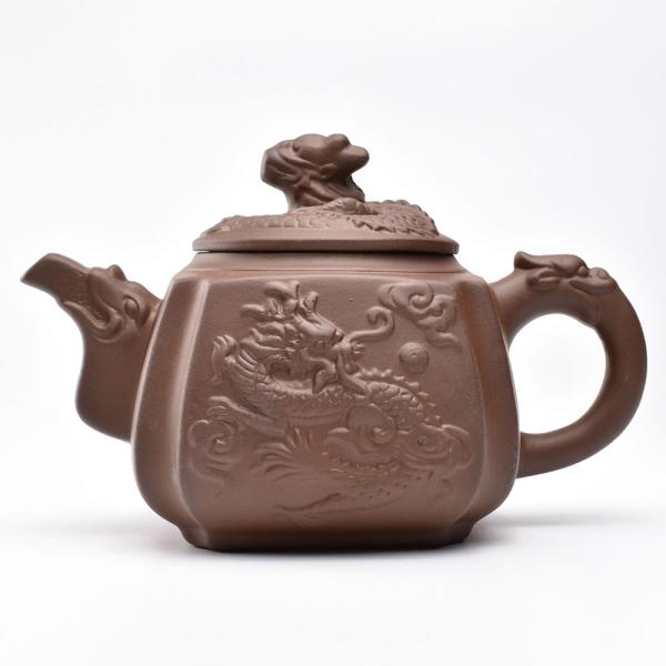 紫砂風 広東潮州 茶壺 急須 中国茶器・四方龍鳳壺 460ml