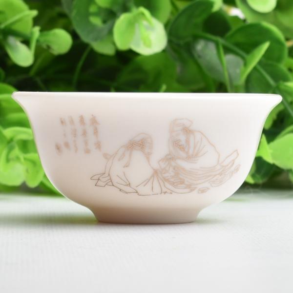 夜半客来茶当酒、茶を楽しむ二人の図案の品茗杯です。