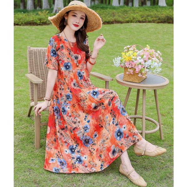 花柄 インド綿 コットンボイルワンピース Aラインワンピース ワンピース シャツワンピース マキシ丈 大きいサイズ レディース 半袖 体型カバー
