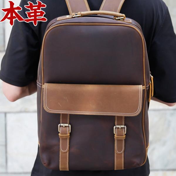 Tiding メンズバッグ 着脱式pc入れ リュックサック 本革 メンズ リュックサック ファッション バックパック デイパック 大容量 15pc B4対応 厚手牛革 ヌメ革 オイルプルアップレザー 3578fs Tiding Shop