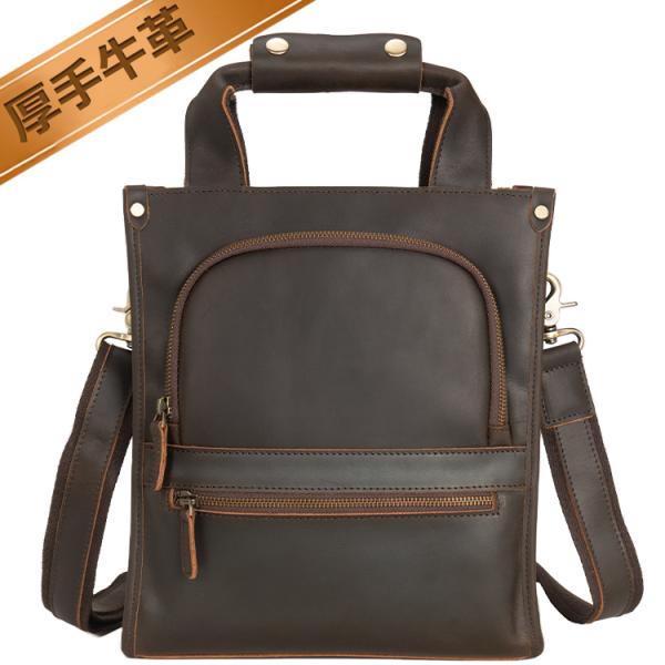 TIDING 縦型 自立 ショルダーバッグ 本革 厚手牛革 メンズ 斜め掛け
