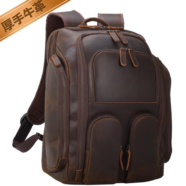TIDING カメラリュック 本革 リュックサック メンズ バックパック 25L 一眼レフ カメラバッグ 厚手牛革 耐衝撃 ビンテージ 17PC 大容量 茶系