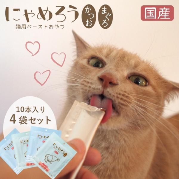 (保護ねこ支援) 犬猫用ペーストおやつ にゃめろう ４袋セット(10g×10本×4袋)(ネコポス配送)