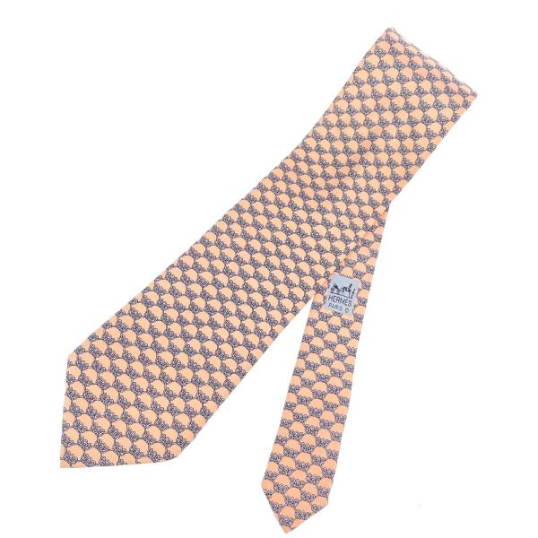 HERMES エルメス ネクタイ 7823 UA サーモンピンク シルク100％ 総柄