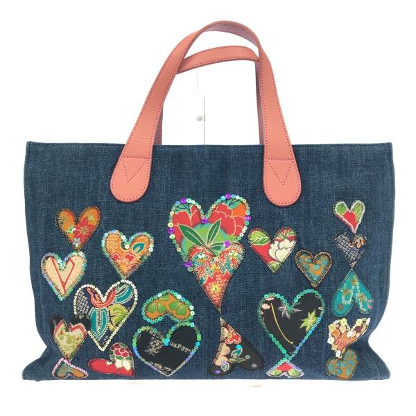 新品未使用タグ付き　シンクビー デニム素材 ハート　トートバッグ　スパンコール Think Bee シンクビー トートバッグ 和柄/ハート/スパンコール