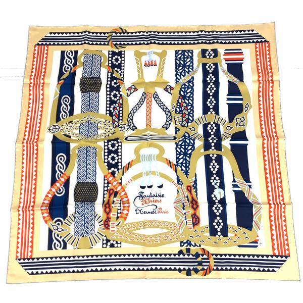 HERMES エルメス カレ90 スカーフ 新品同様 ベージュ シルク100 HERMES エルメス カレ90 スカーフ 新品同様 ベージュ シルク100
