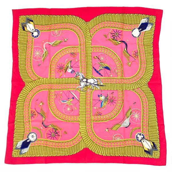 HERMES エルメス カレ90 voitures paniers スカーフ ピンク HERMES エルメス カレ90 voitures paniers スカーフ ピンク