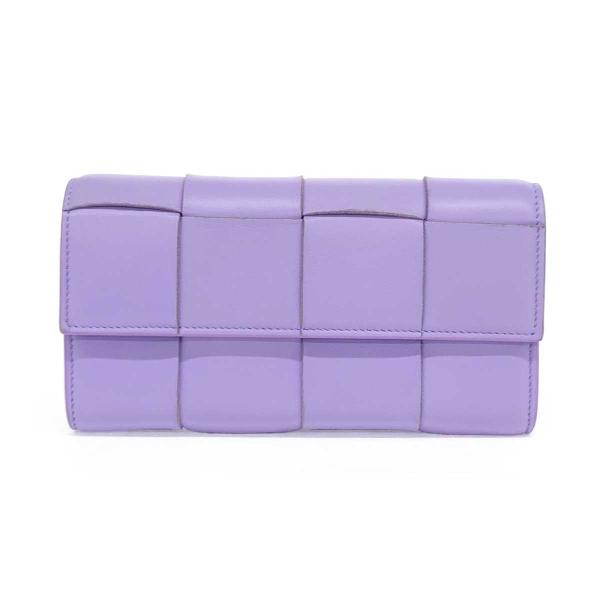 【美品】BOTTEGA 二つ折り イントレチャート 財布 マキシ 本革 パープル BOTTEGA VENETA ボッテガヴェネタ カセット マキシイントレ