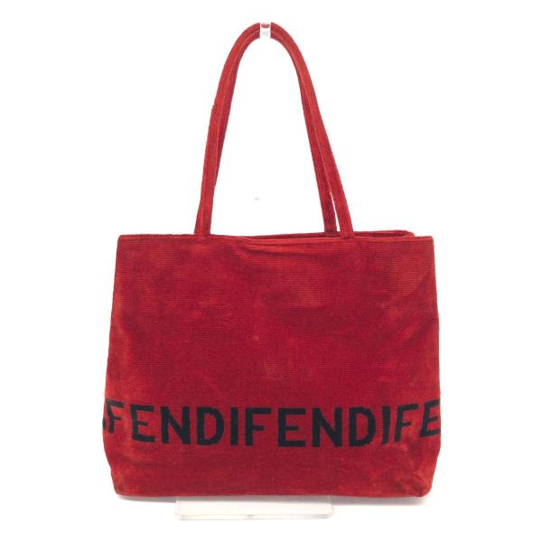 FENDI フェンディ トートバッグ レッド ベロア パイル地 ロゴ