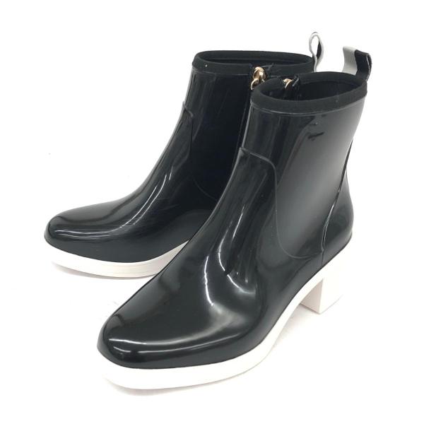 美品★ケイトスペード★レインブーツ★サイドジップ★雨具★パール★黒★37 美品☆ケイトスペード☆レインブーツ☆サイドジップ☆雨具