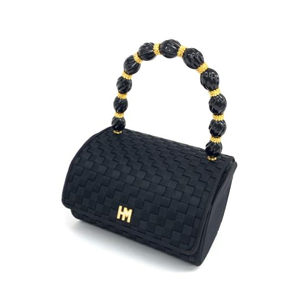 未使用 ハナエモリ サテン パーティバッグ スワロフスキー HM 憧れの 未使用 ハナエモリ サテン パーティバッグ