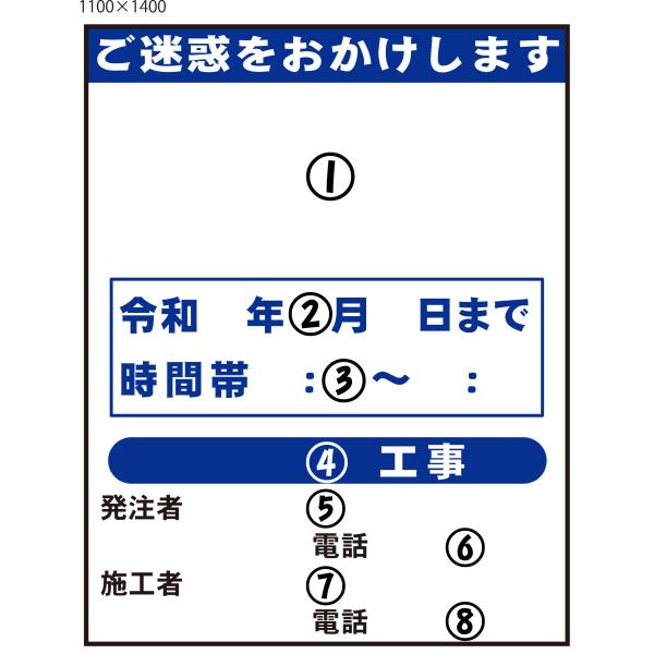 工事看板 情報看板 鉄枠付 無反射 1100×1400 ご迷惑をおかけします