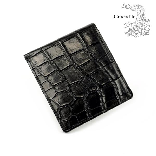 【専用】クロコダイル 財布 本物 二つ折り マット仕上げ ブラック 黒 ワニ本革 財布 クロコダイル 本革 メンズ 二つ折り マット仕上げ 日本製