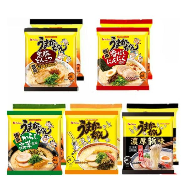 他サイト： ハウス食品 うまかっちゃん 九州の味 袋ラーメン 食べ比べ 5種 各2食 計10食 詰め合わせ セット (オリジナル からし高菜 黒豚とんこつ 香ばしにんにく 濃厚新味)の商品画像