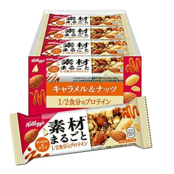 他サイト： ケロッグ 素材まるごと プロテインバー キャラメル ナッツ 39g×12本 セット まとめ買い 栄養補給の商品画像