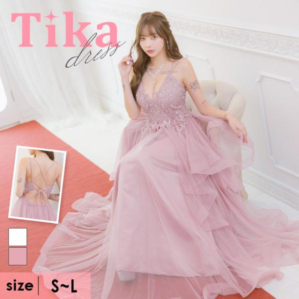 Tika キャバドレス ロング 刺繍 ビジュー シアー キャミ ロング Tika キャバドレス ロング 刺繍 ビジュー シアー キャミ ロング