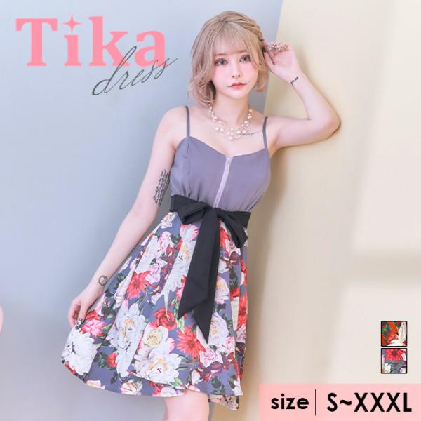 Tika ドレス キャバ フレア ミニドレス ラベンダー レッド 大きい 
