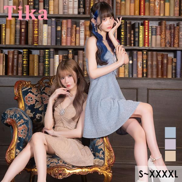 キャバドレス 谷間魅せ ひざ丈 タイト キャミソール パーティー Tika キャバ ドレス タイト ミニ ワンピース フラワー パール