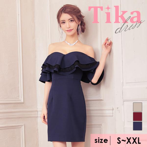 Tika ティカ フリルタイトミニドレス  黒