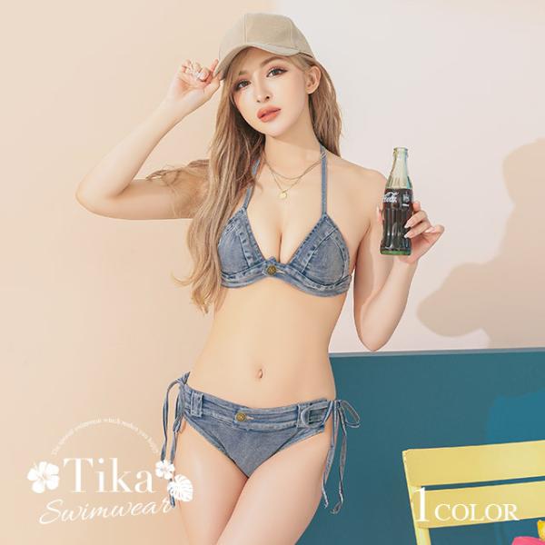 ブルーマン　デニム　ビキニ 楽天市場】レディース 水着 ビキニ パッド付 デニム かわいい 青
