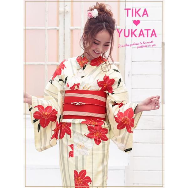 浴衣 セット かわいい浴衣 Tika ティカ 百合 ストライプ 浴衣3点セット 浴衣 平帯or作り帯 下駄 白地 赤 女性用浴衣 レディース浴衣 Buyee Buyee Japanese Proxy Service Buy From Japan Bot Online