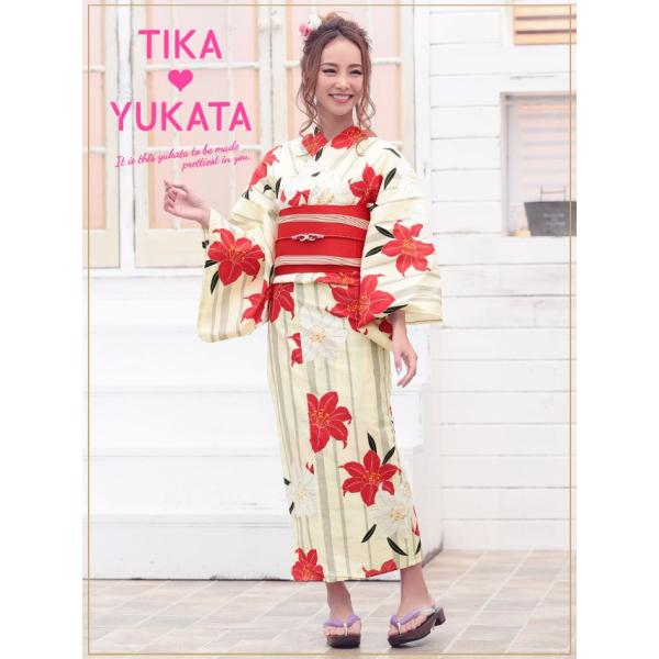 浴衣 セット かわいい浴衣 Tika ティカ 百合 ストライプ 浴衣3点セット 浴衣 平帯or作り帯 下駄 白地 赤 女性用浴衣 レディース浴衣 Buyee Buyee Japanese Proxy Service Buy From Japan Bot Online