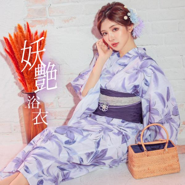 Tika 浴衣セット 3点セット 白地に紫色の花柄 tika_tk-ykyo23148-3ma13