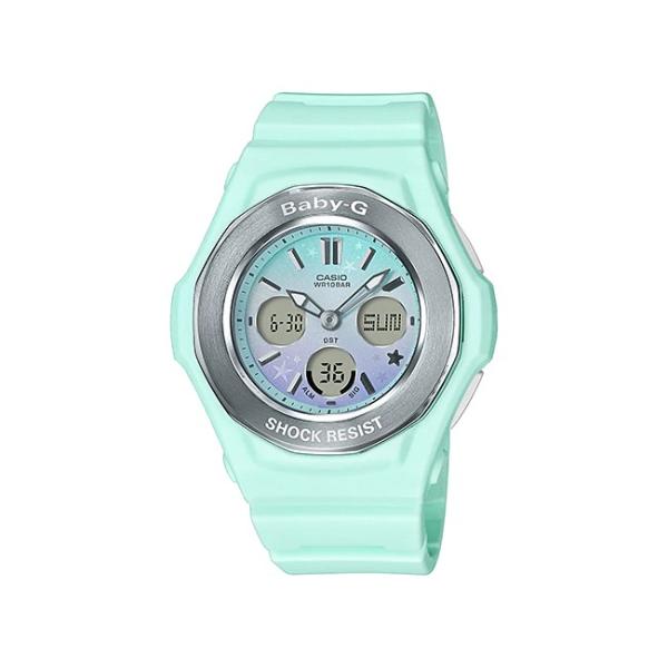 送料無料 Casio Baby G カシオ ベビーg Bga 100st 3ajf ファッション通販 腕時計 レディース キッズ グリーン 子供 スター 防水 シルバー 緑 女の子 星 アナデジ