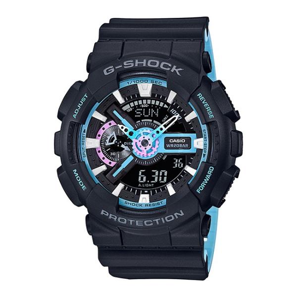 送料無料 Casio G Shock カシオ Gショック Ga 110pc 1ajf 腕時計 メンズ キッズ 子供 男の子 アナデジ 防水 ブラック 黒 スカイブルー 水色