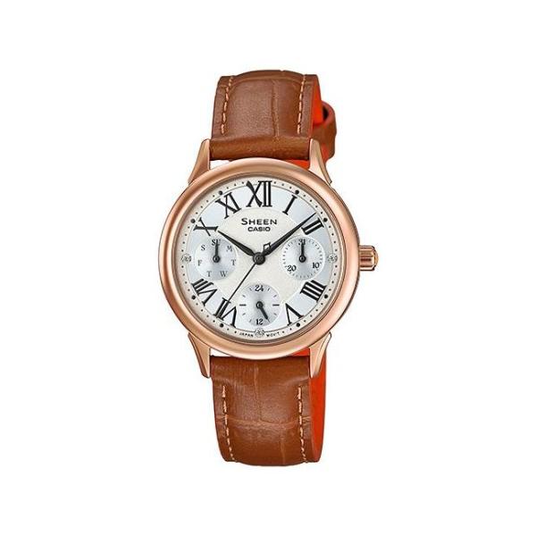 10年保証 送料無料 Casio Sheen カシオ シーン She 3049pgl 7a 腕時計 レディース 革ベルト ピンクゴールド 海外モ 贈物 スワロフスキー アナログ ブラウン レザー 茶