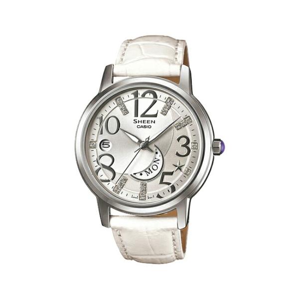 10年保証 Casio Sheen カシオ シーン She 4028l 7a 腕時計 レディース レザー 海外モデル スワロフスキー 新作通販 革ベルト ホワイト シルバー アナログ 白