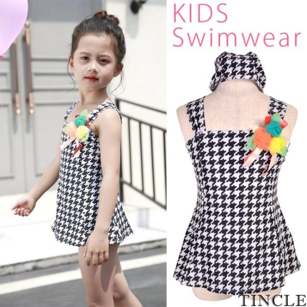 子供用 水着 千鳥柄 ワンピース コサージュ 千鳥格子 プール スイミング ジュニア ガールズ 女の子 Kids キッズ ゆうパケット1点まで M便 1 1 Mzk044 Tincle 通販 Yahoo ショッピング