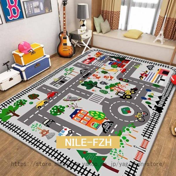 ラグ ラグマット カーペット キッズラグ 子供部屋 道路 マット 洗える 長方形 防音 防臭 防カビ ベット用 床暖房対応 プレイマット 遊びマット ゲーム 線路