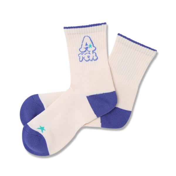 Arch playful logo crew socks【A325111】ivory/purple