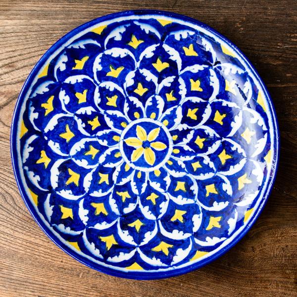 陶器 青陶器 ジャイプル ブルーポッタリー 〔大皿 直径：25.5cm