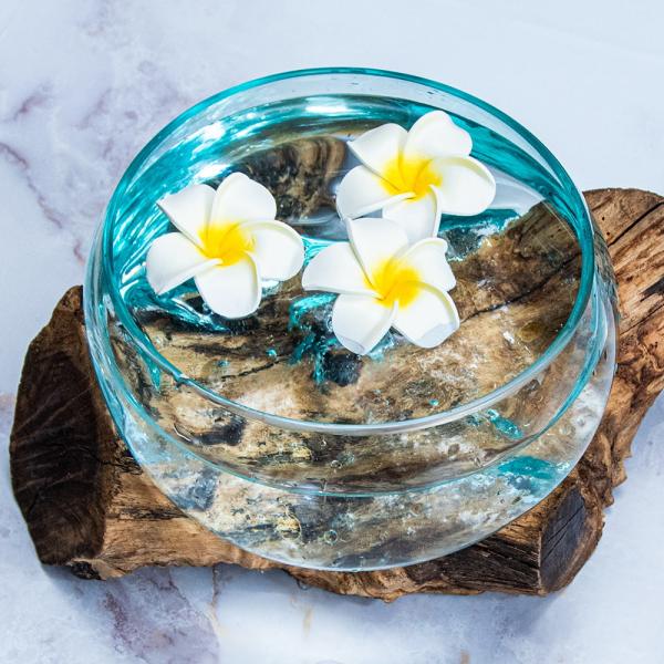 送料無料 バリ島 インテリア 花瓶 ガラスボウル 天然木とリサイクル