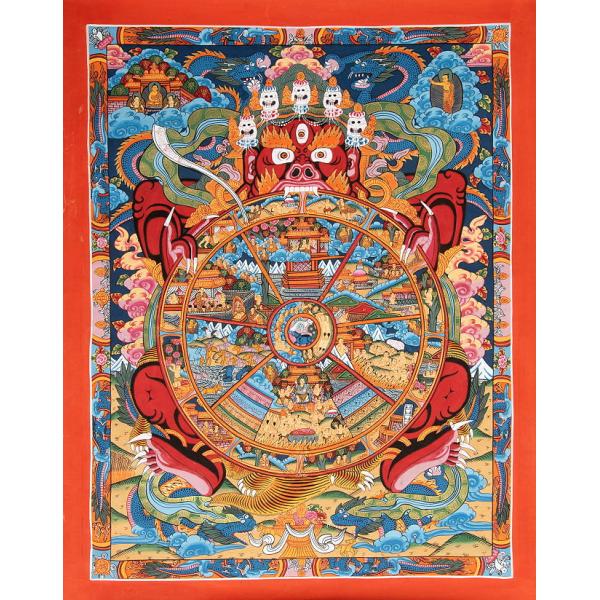 送料無料 タンカ 仏画 マンダラ チベット 〔一点物〕タンカ Wheel of