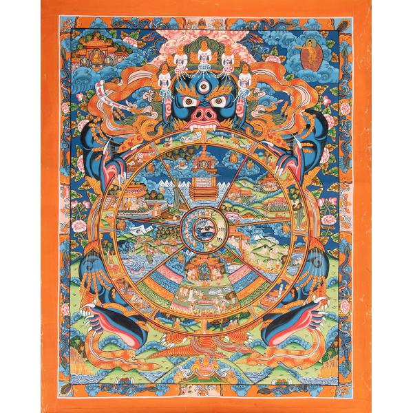 送料無料 タンカ 仏画 マンダラ チベット 〔一点物〕タンカ Wheel of