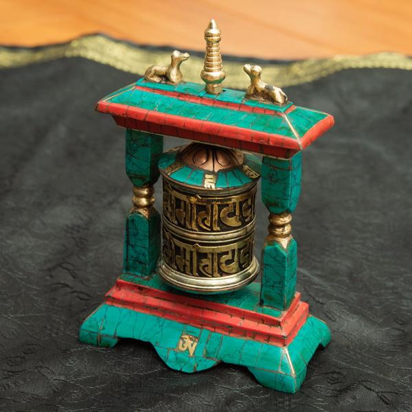 送料無料 マニ車 チベット 宗教用品 (高品質)ターコイズ装飾マニ