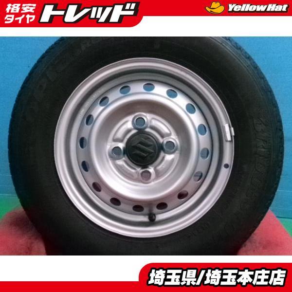 中古 スズキ エブリイ純正 スチールホイール 12インチ 4.0J +45 4H100 夏タイヤ ブリヂストン エコピアR680 145/80R12 80/78