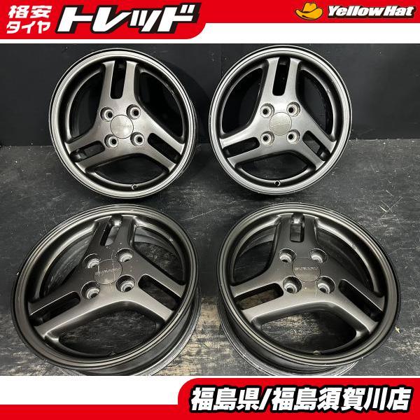 中古4枚セット スバル プレオRS 純正 5J-14 +45 100 4H ガンメタ ヴィヴィオ プレオ シフォン スバル車 流用 須賀川