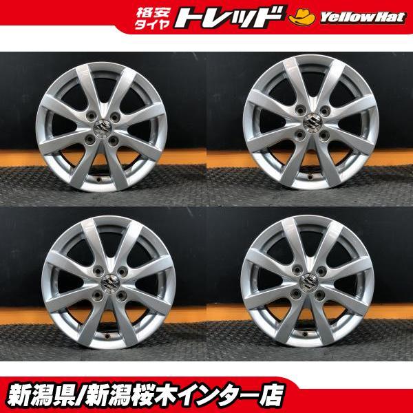 【中古アルミホイール4本セット】スズキ純正 4.5J-14 +45 4H100 14インチ スペーシア アルトラパン MRワゴン ワゴンR ソリオ など 木