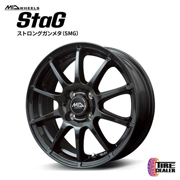 MID WHEELS StaG スタッグ 14インチ 5.5J インセット:38 4H100 ストロングガンメタ アルミホイール4本セット ヤリス 10系 アクア 10系 等に