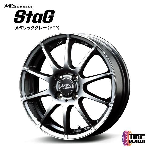 MID WHEELS StaG スタッグ 15インチ 5.5J インセット:40 4H100 メタリックグレー アルミホイール4本セット ヤリス 10系 等に